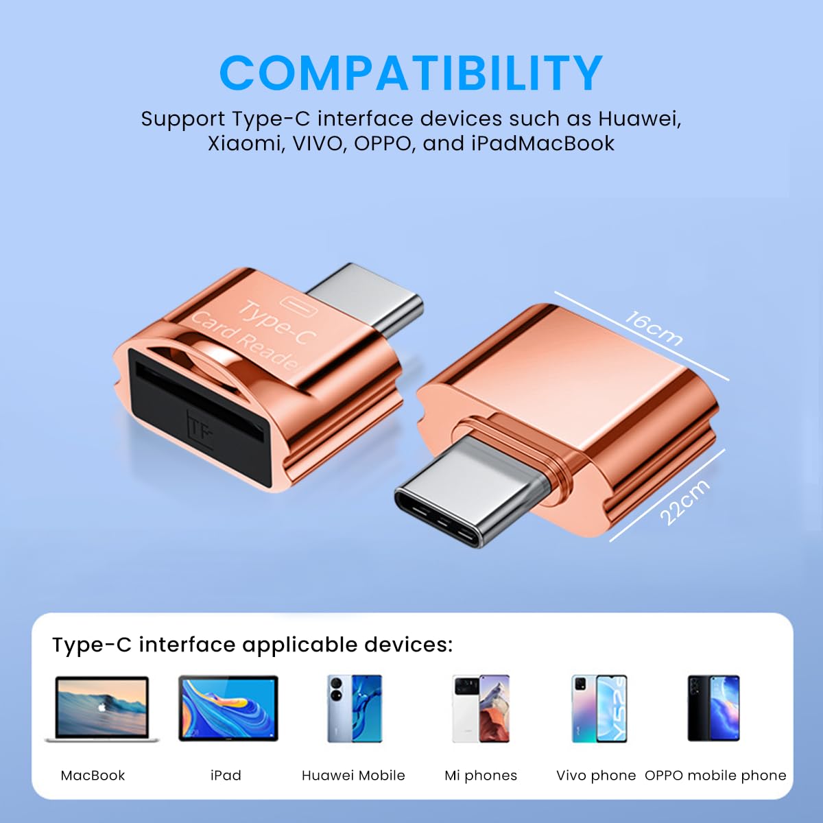 Verilux Micro SD Card Reader for Laptops and MacBook with Keychain USB C OTG | 3PCS