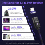 Verilux Type C to Type C Cable for Fast Charging with 240W PD3.1 Power | Magnetic Nylon Braided 3.9Ft Design