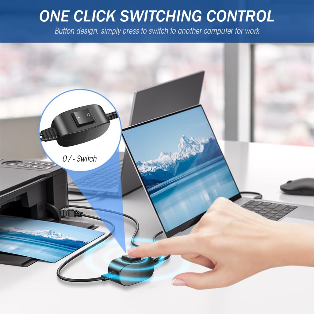 Verilux® 5FT Printer Cable with Switcher, Dual USB to USB-B Printer Cable for Two Computers Nylon Gold Plated Printer Cable for HP, Canon, Dell, Epson, Lexmark, Xerox, Samsung and More