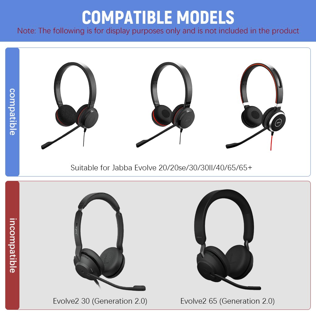 ZORBES® Replacement Ear Pads Cushions for Jabra Evolve 65/40/ 30/20 Headphones, Softer Protein Leather Earpads for Jabra Evolve Evolve2 20 /20se /30 /30II/ 40/65/ 65+ Headset