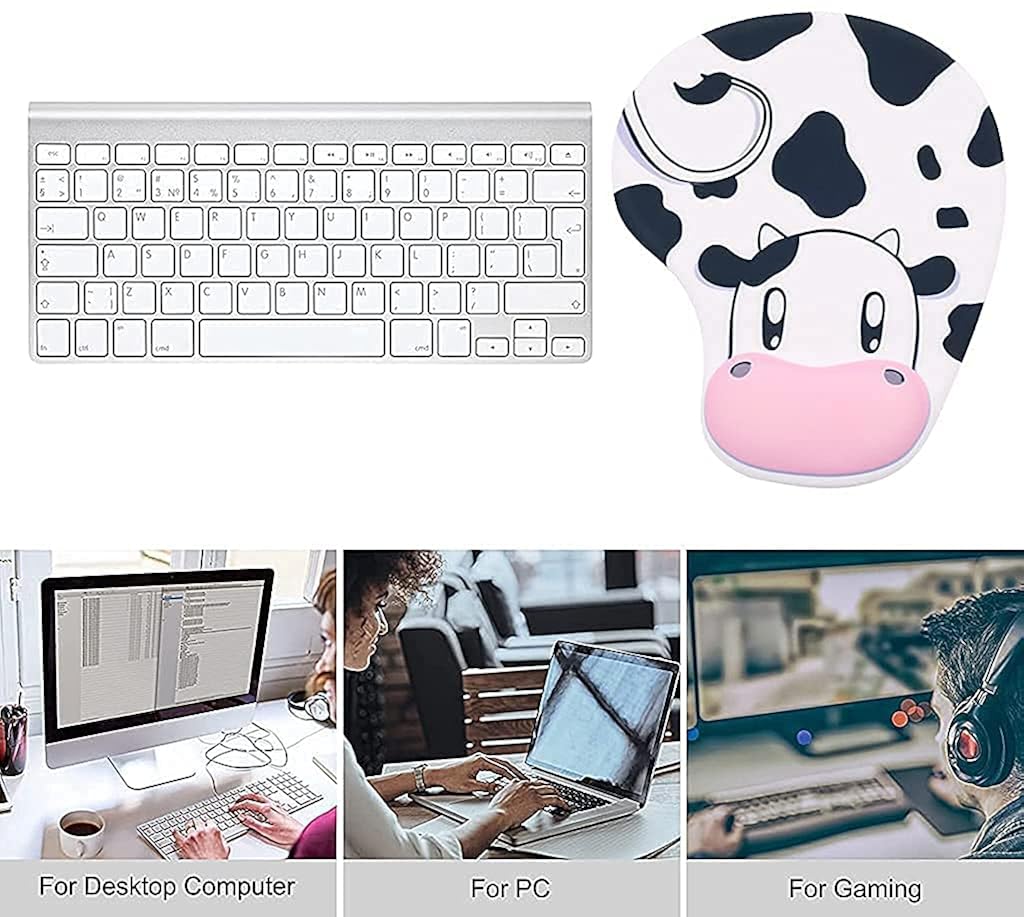 ZORBES® Mouse Pad with Wrist Rest Non-Slip Backing Cow Anime Cute Gel Easy-Typing Pain Relief for Gaming Office Computer Laptop 3PCS