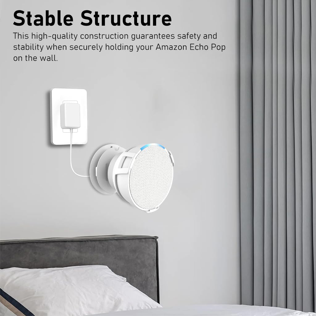 Zeitel® Adjustable Echo Pop Wall Mount - Durable Holder with Cable Organizer, Space Efficient Design for Echo Pop, Secure & Easy Installation, Echo Pop Accessory with Enhanced Sound Quality