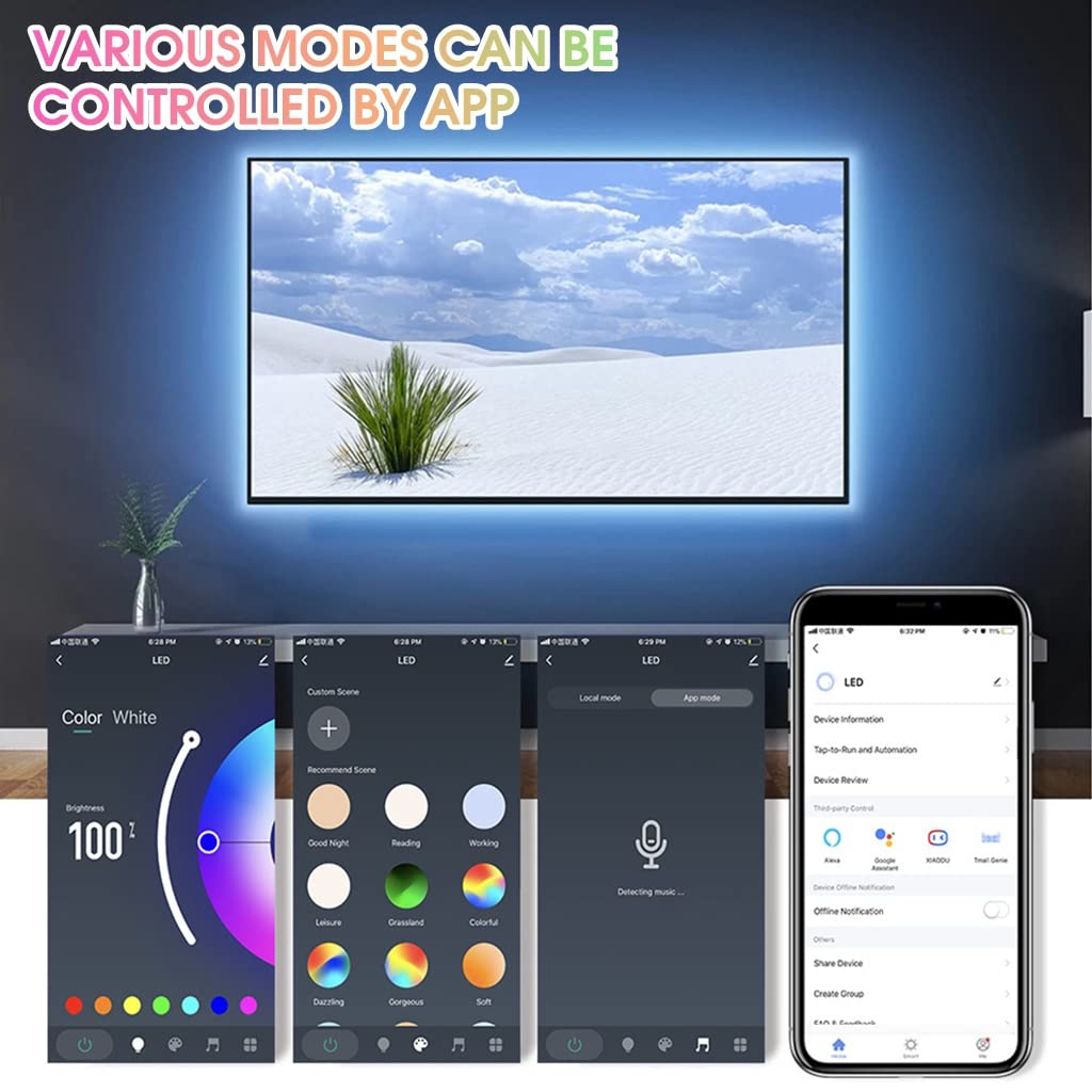 Verilux LED Light Strip for TV Background with Music Sync and WiFi APP Control | 5M Smart RGBIC Lights