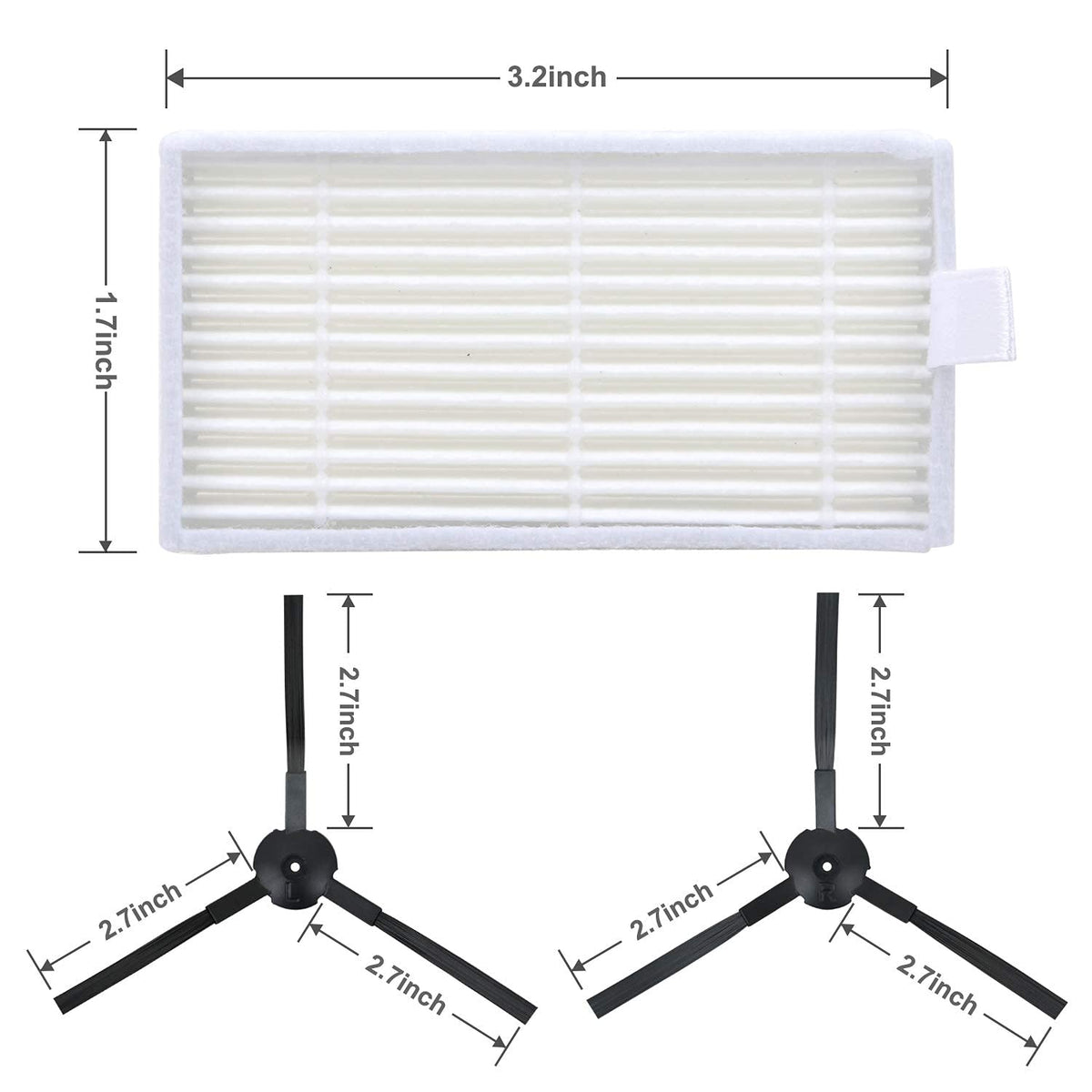 Verilux Vacuum Filter Kit Replacement for Robotic Vacuum ILIFE V3 V3S V5s V5 Pro Robot Vacuum Cleaner 4 Filters and 4 Side Brushes and 1 Primary Filter