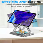 ZORBES® 360 ° Rotating Laptop Riser Stand, Carbon Steel Adjustable Laptop Holder Ergonomic Desk Support, Anti-Slip & Heat Dissipation Design, Folding Travel Notebook Stand with for Desk & Office
