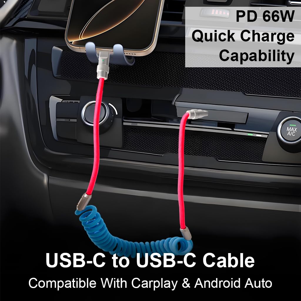 Verilux® PD 66W Type C Cable Fast Charging with Spring, 5.9Ft C Type Charger Cable with 480Mbps Data Transmission, No Tangle Retractable Type C Cable for iPhone 17/17 Plus/17 Pro/16/15, Galaxy S25/S24