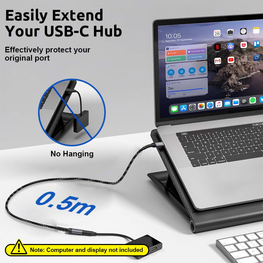 Verilux USB C Extension Cable 0.5m for Fast Charging and 10Gbps Data | 4K HD Output