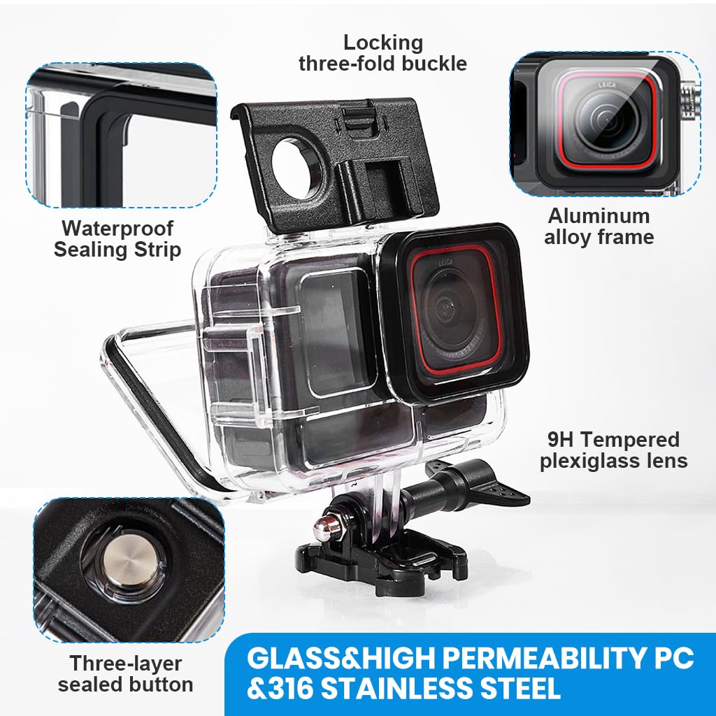 ZORBES® Waterproof Case with Anti-Fog Insert for Insta360 Ace Pro 1/2 Action Camera, Underwater Housing Shell Cage Supports 60M/196FT Deep Diving Scuba Snorkeling Swimming with Quick Release Screw