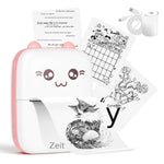Zeitel® Portable Bluetooth Thermal Printer, USB Cordless Ink Free Printer with APP(Fun Print), Compatible with Android & iOS System, Black on White Thermal Printer with 1 Roll Print Paper
