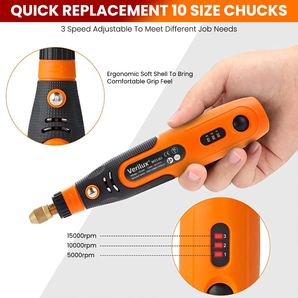 Verilux Mini Cordless Drill Machine for DIY Craft with 45pcs Kit and USB Rechargeable Design