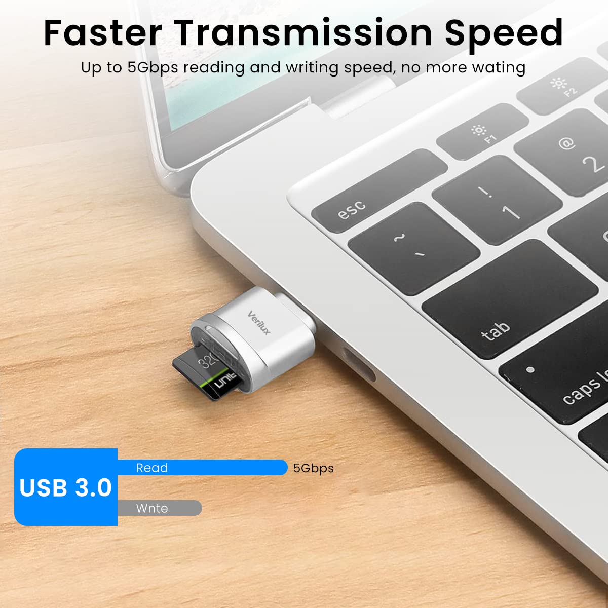 Verilux Micro SD Card Reader for Type C Devices with OTG Support and 480 Mbps Transfer | Silver
