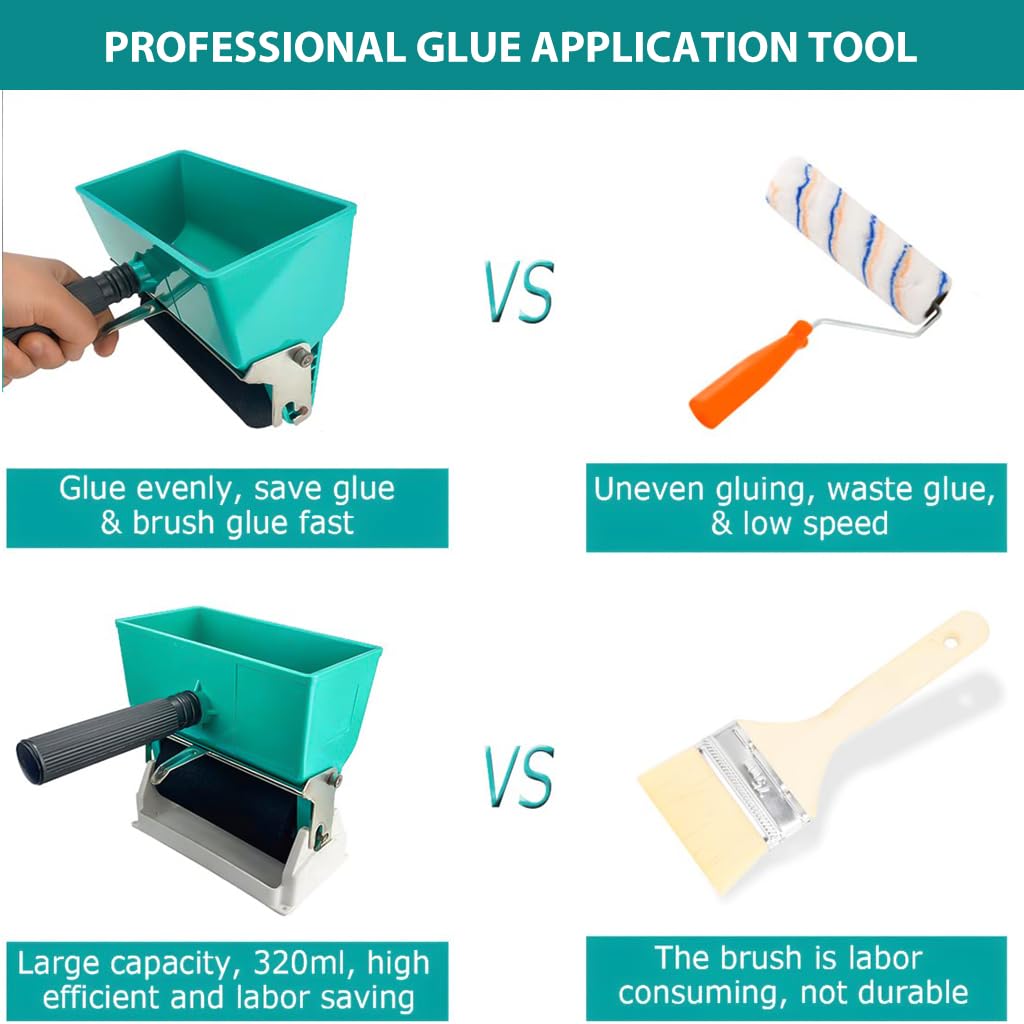 Serplex® 6 Inch Glue Applicator Roller 320ml Portable Manual Liquid Glue Saving Applicator Roller Portable Hand-Powered Woodworking Tool for Carpenter Woodworking DIY Coating
