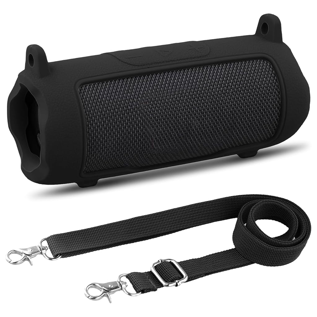 ZORBES® Silicone Case for JBL Flip 7 Portable Waterproof Speaker, Portable Travel Soft Cover with Shoulder Strap, Protective Skin Case (Black Case Only)