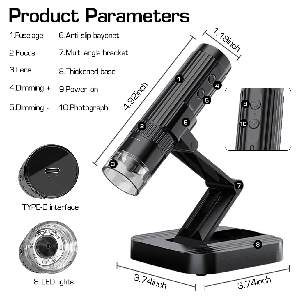 ZORBES® Digital USB Microscopes 50X-1000X Zoomable Microscopes for Phone 200W HD Pixels LED USB Microscopes with Upgrade Folding Arm Design Digital USB C Microscopes for Phone, iMac