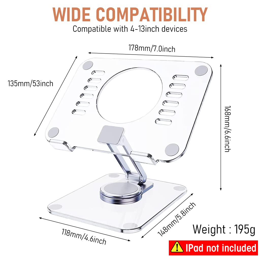 Verilux Desktop Tablet Stand Riser 360¡ã Rotatable Tablet Stand Acrylic Transparent Tablet Riser Rack, Foldable Tablet Stand Holder Universal Stand Rack for Tablet, iPad, Phone, Kindle