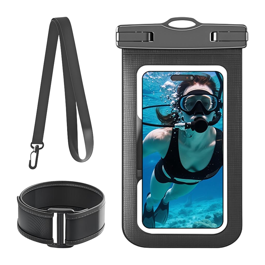 ZORBES® 4-7'' Phone Armband for Diving Waterproof Touchscreen Clear Phone Pouch with Armband & Shoulder Strap, Airtight Rainproof Sport Phone Storage Bag for Diving, Running, Beach, Travel