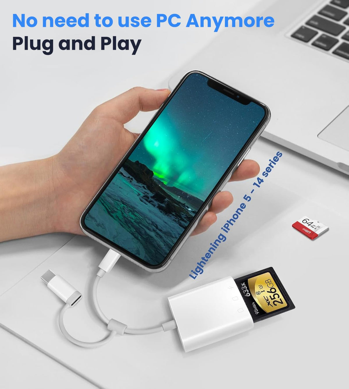 Verilux SD Card Reader for iPhone and iPad 3 in 1 with USB C Connector | Supports SD TF Cards