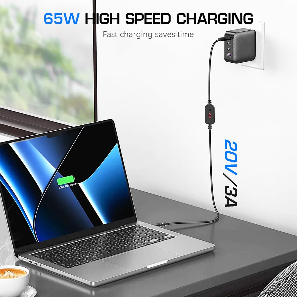 Verilux® USB C to DC Cable with 8 DC Connectors, 5V-20V Adjustable Power Design with Switch Button, 3.3Ft USB C to DC Converter Charging Cable for Notebooks, Portable Monitors, Stationary Routers