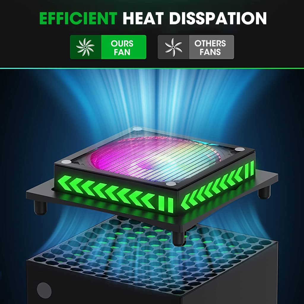 Verilux RGB Cooling Fan for Xbox Series X with 8 Color Light Effects and App Control | Low Noise Dust Screen System