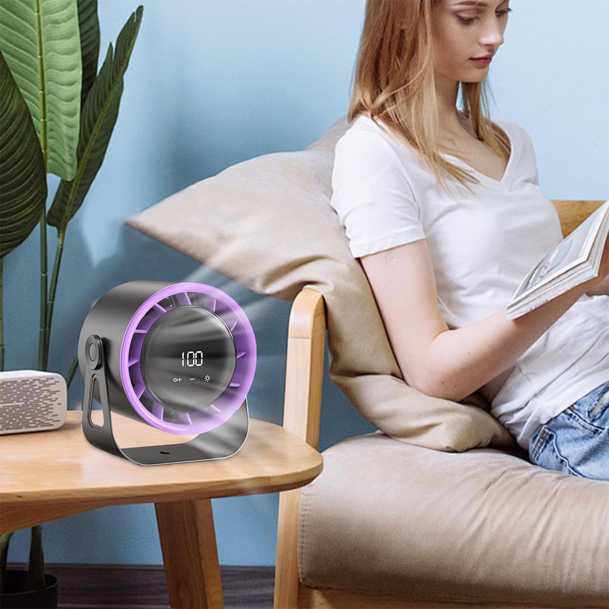 Verilux Table Fan for Home and Office with 6 in Compact Design and 360° Manual Flip | USB Rechargeable 4000mAh Airflow Adjustable Cooling Fan