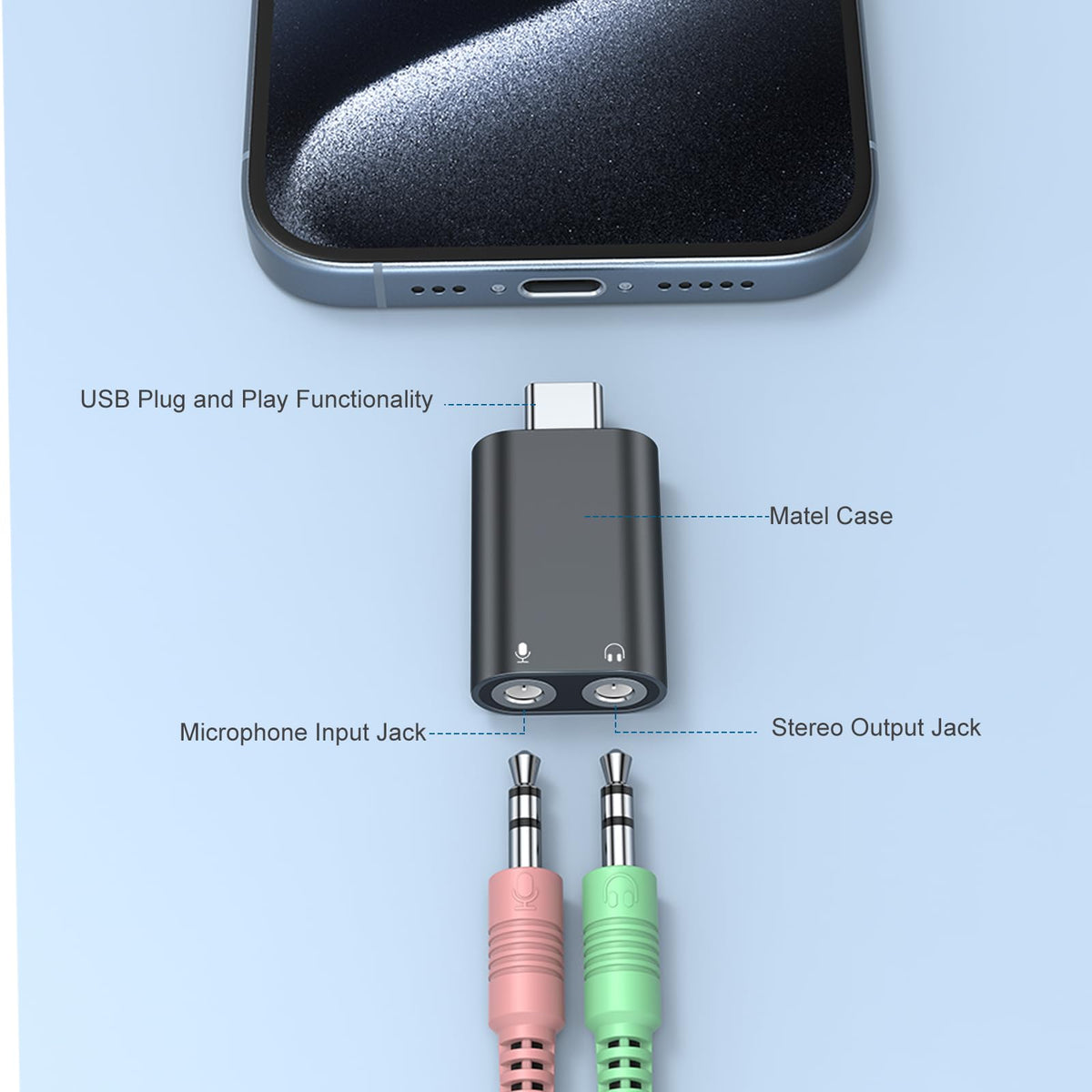 Verilux USB C Sound Card for Stereo Audio and Mono Mic Input | 3.5mm Adapter 2PCS