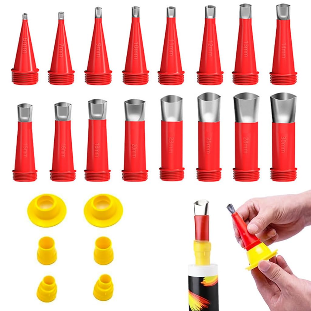 Serplex® 16Pcs Nozzles for Caulking Gun, Stainless Steel Replacement Nozzles with 6 Adapter Universal Caulking Gun Nozzles for Glass Adhesive, Acrylic Caulk, Rubber Sealant, Latex Caulk