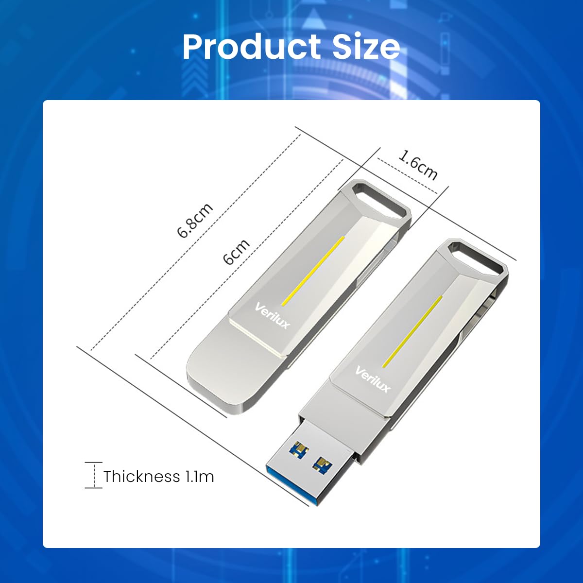 Verilux USB Flash Drive 128GB for Laptop and Travel with USB 3.2 High Speed Reading