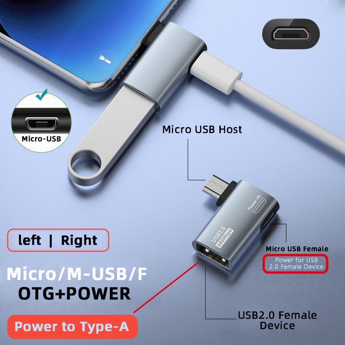 Verilux Micro USB to USB OTG Adapter for Fire TV Stick 4K and Android Devices 3 Pcs | 90 Degree Design