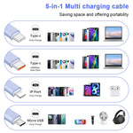 Verilux 5 in 1 Type C Cable for Travel and Multi Device Charging with 100W PD and 3.9ft Nylon Braided Design