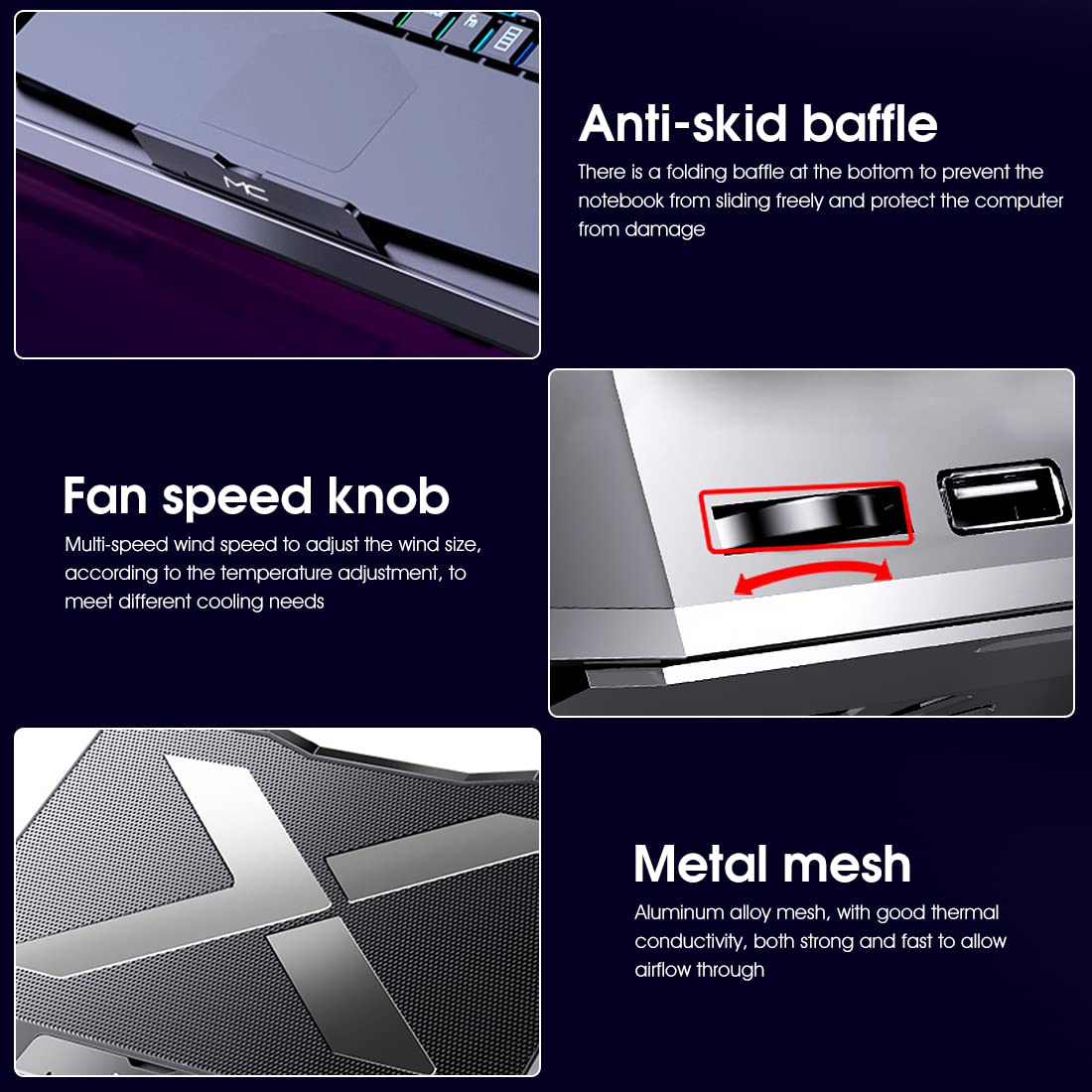 Verilux Laptop Cooling Pad for 11–17.3 Inch Notebooks with 6 Quiet Fans and Dual USB Ports | Adjustable RGB Stand