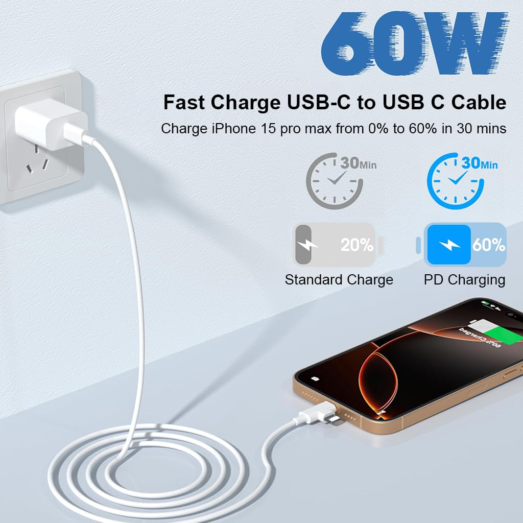 Verilux 2 in 1 Type C Charger Cable with 100W PD Fast Charging and Right Angle Plug | Compatible with iPhone and Galaxy Devices