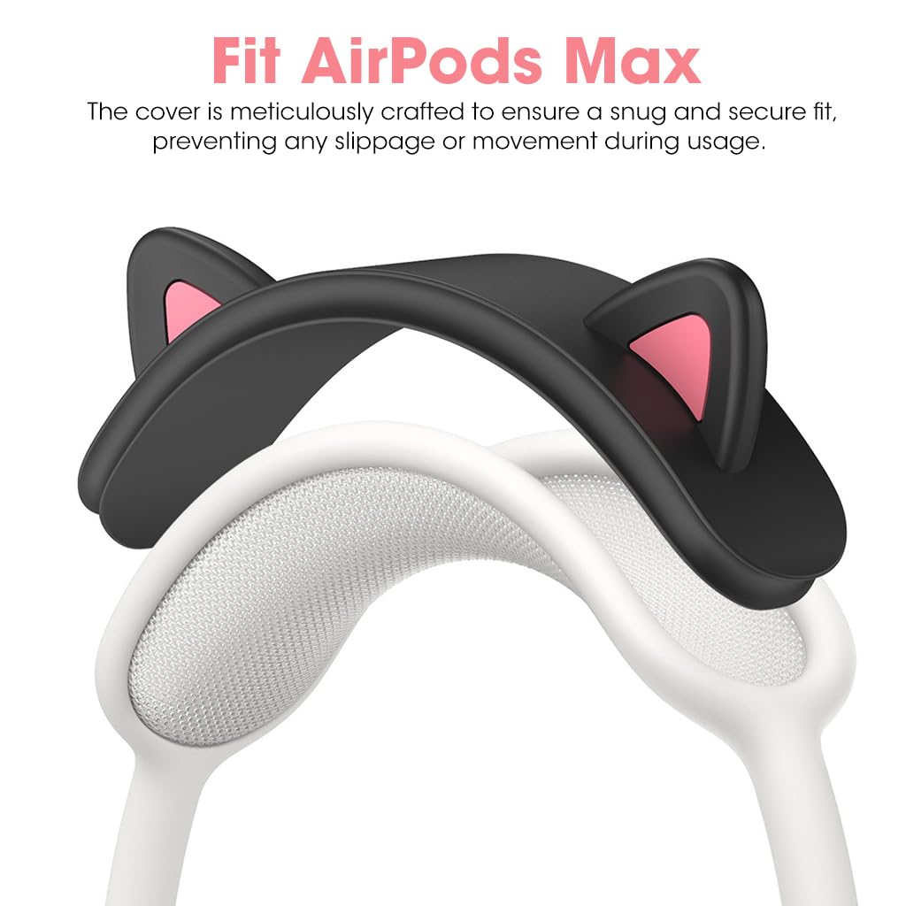 ZORBES® Headband Cover for AirPods Max Cute Cat Ear AirPods Max Headband Attachment Decoration Lightweight Silicone Cat Ear Style Headband Protector for Apple AirPods Max, Black - verilux