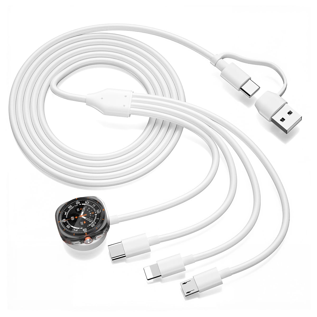Verilux 4 in 2 Type C Charging Cable 1.2m with Magnetic Watch Charger for Galaxy | USB C to C and Lightning Compatibility