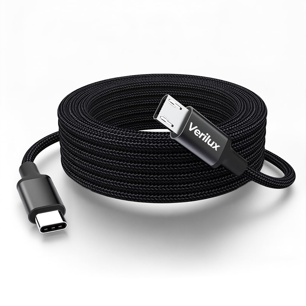 Verilux Type C to Micro USB Cable for Fast Charging with 9.8 ft Length and Nylon Braided Design