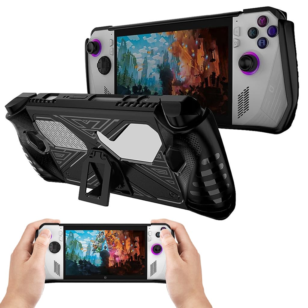 Zeitel® Case for Rog Ally, TPU Case Anti-Scratch TPU Cover for Rog Ally Protective Cover with Folding Kickstand, Non-Slip Protective Case Skin Cover for Rog Ally Game Handheld 2023 Black