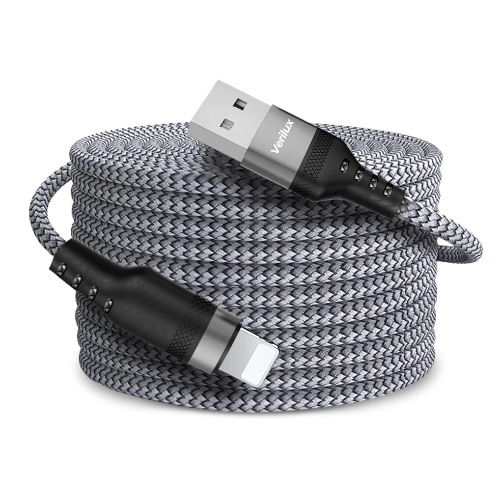 Verilux USB A to Lightning Cable for iPhone featuring 10ft length and 480Mbps data sync | braided nylon durability