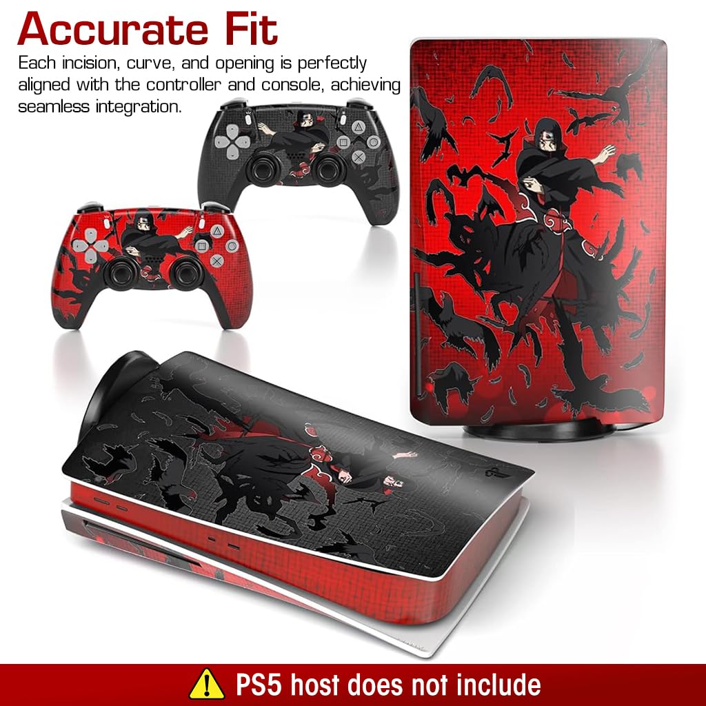 ZORBES® Skin Cover Sticker for PS5 Disc Edition Game Console and Controller Uchiha Itachi Cartoon Skin Cover Vinyl Sticker Anti-Scratch Sticker for PS5 Disc Edition Anime Game Console and Controller
