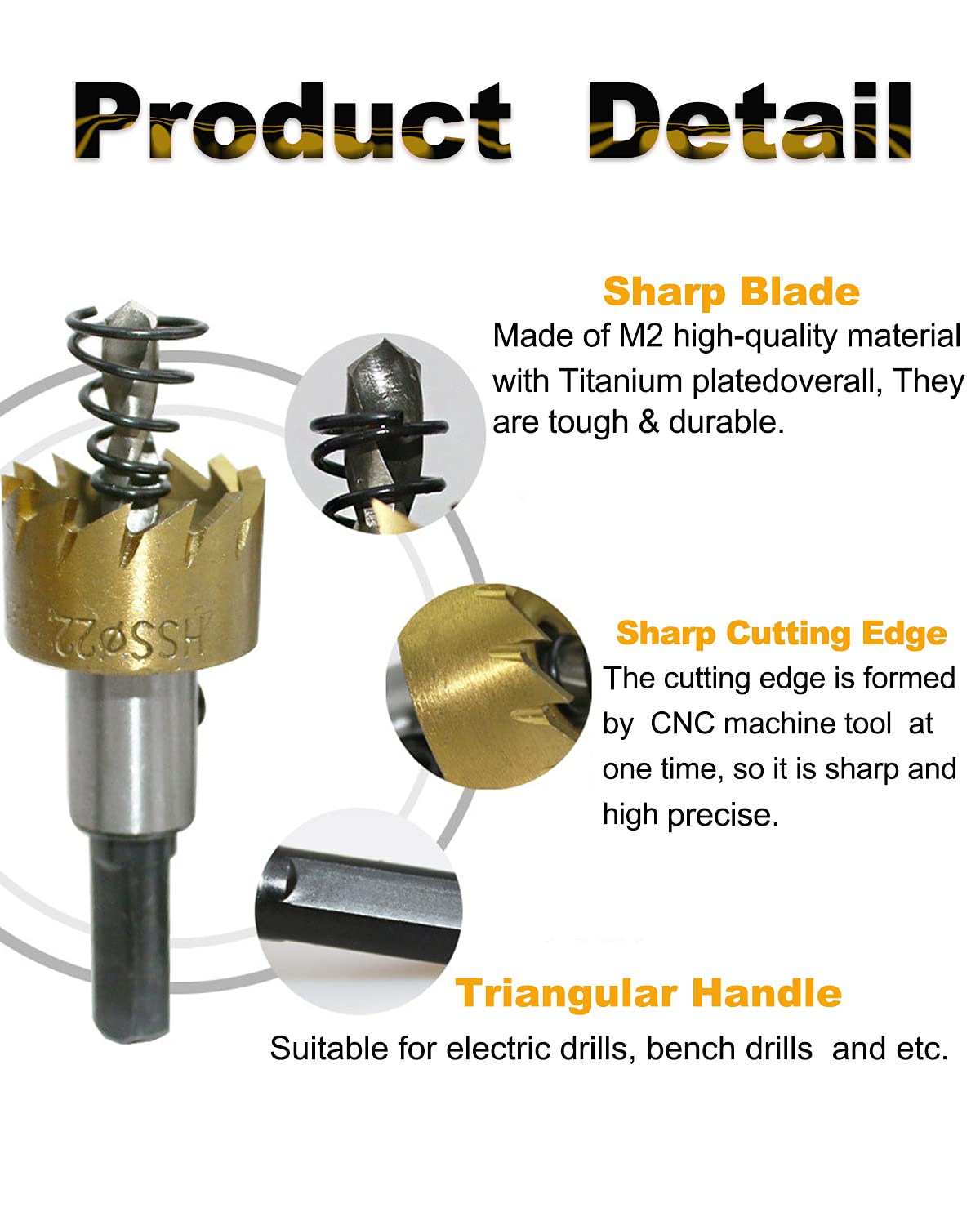 Verilux® Gold 5 Pcs Stainless Steel,Metal Alloy High Speed Hole Saw Drilling Tools Bit Set for Metal Sheet, Wood Piece, Plastic 16mm, 18mm, 20mm, 25mm, 30mm