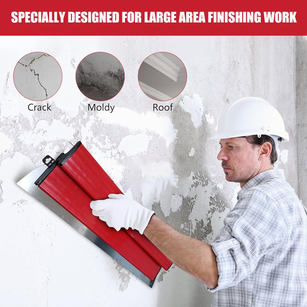 Serplex® Long Skimming Blade 15.7 Inches Stainless Steel Trowel Rubberized Handle Drywall Smoothing Spatula Plastering for Large Area Project House Renovation 2PCS