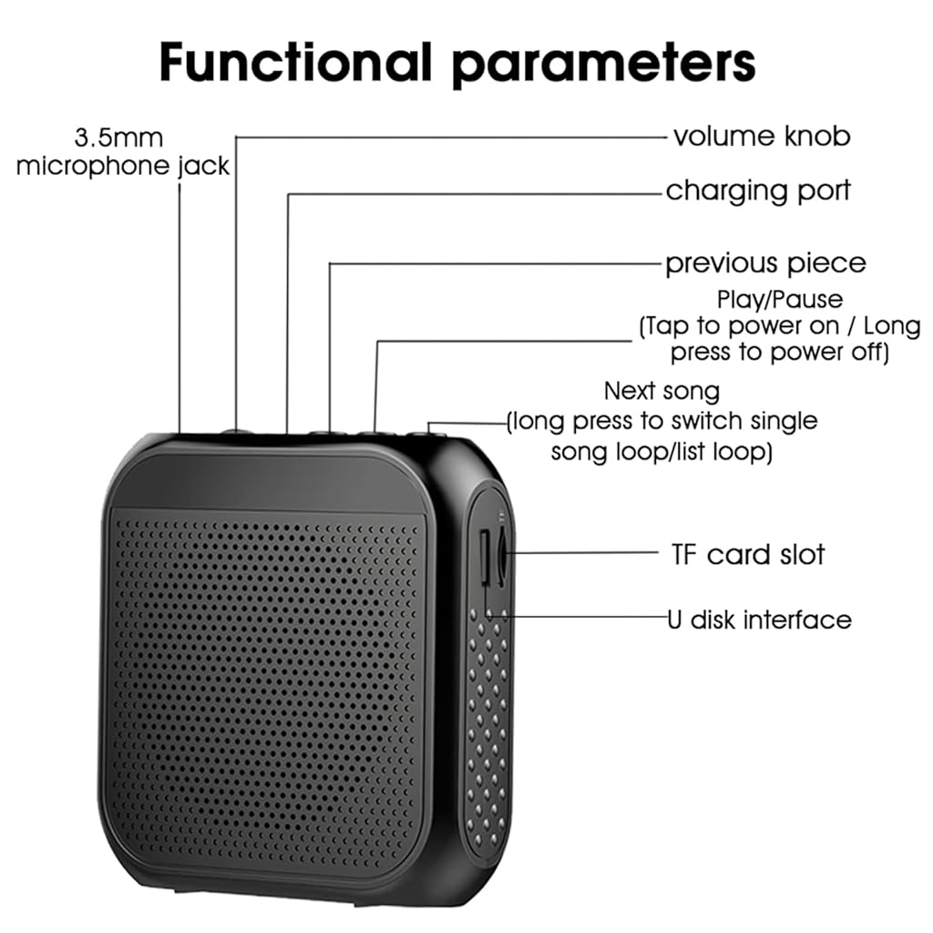 ZORBES® Voice Amplifier for Teachers Microphone Headset Set 2200 mAh with Support TF Card U Flash Disk Portable Tour Guide Coach Speaker Black 2 PCS