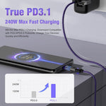 Verilux Type C to Type C Cable for Fast Charging with 240W PD3.1 Power | Magnetic Nylon Braided 3.9Ft Design