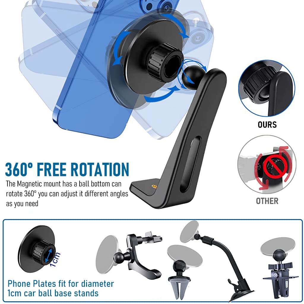 ZORBES® Magnetic Tripod Mount Holder for MagSafe Phone Magnetic Tripod Mount Adapter, 360° Rotatable Stand for iPhone 14/13/12 Smartphone Clip Adapter Magnetic Phone Tripod Mount (No Include Tripod)