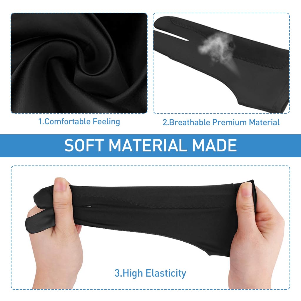 ZORBES® 1 Pair Two-Finger Artist Drawing Gloves, Graphic Drawing Gloves for Tablet, Palm Rejection Gloves, Graphic Tablet Glove, Dight Art Glove, Anti-fouling Lycra Glove for Wacom 3 PCS