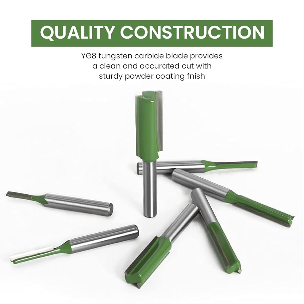 Serplex® 21PCS 1/4 Inch Shank Tungsten Carbide Double Single Flute Straight Dado Router Drill Bit Set Carpenter Tools for Wood Work 3 4 5 6 8 10 12mm Cutting Diameter Trimming Cutter Woodworking