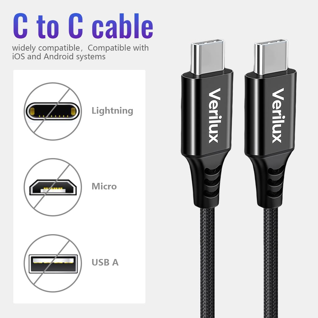 Verilux Type C to Type C Cable for Fast Charging with Nylon Braided 3m Length | 60W PD