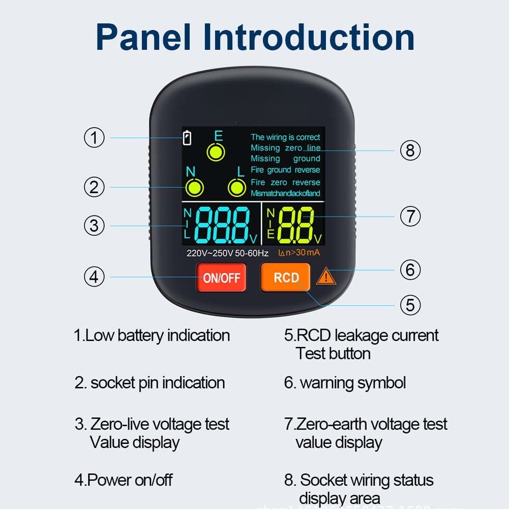 ZORBES® EU Plug RCD Socket Voltage Tester with Automatic Display Voltage and Leakage Check Battery,Powered Wall Plug for Neutral Line Wire Live Voltage