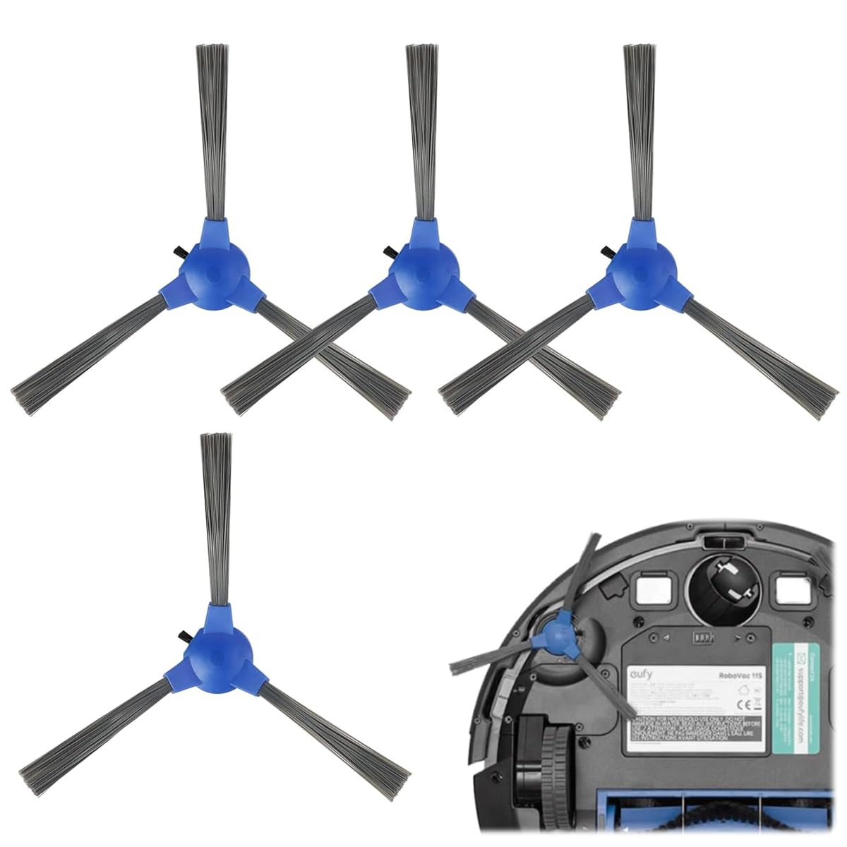Verilux® 4pcs Replacement Side Brushes for Floor Sweeper EUFY 11S RoboVac 30 11 MAX 15C Universal Vacuum Floor Cleaner Robot Replacement Side Brush Floor Sweeper Accessories