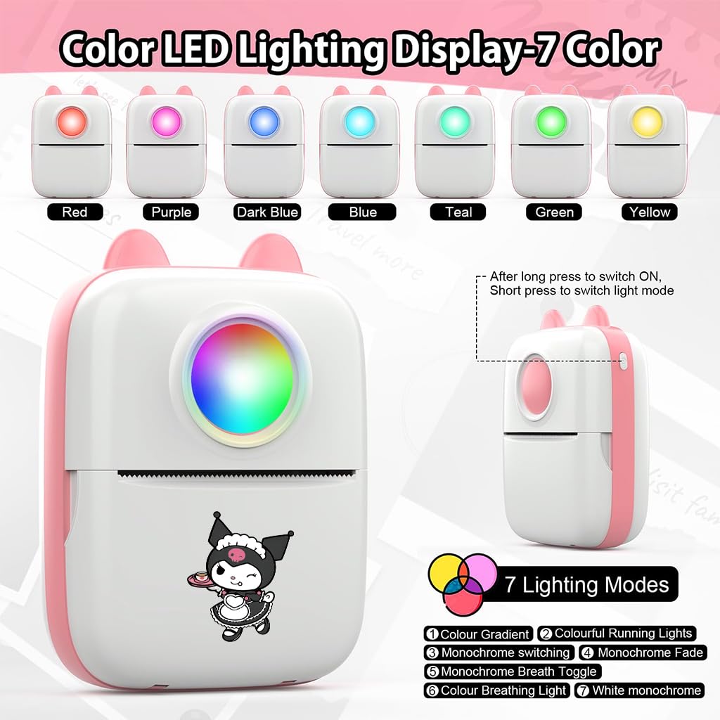 Zeitel® Mini Bluetooth Thermal Printer with LED Pink