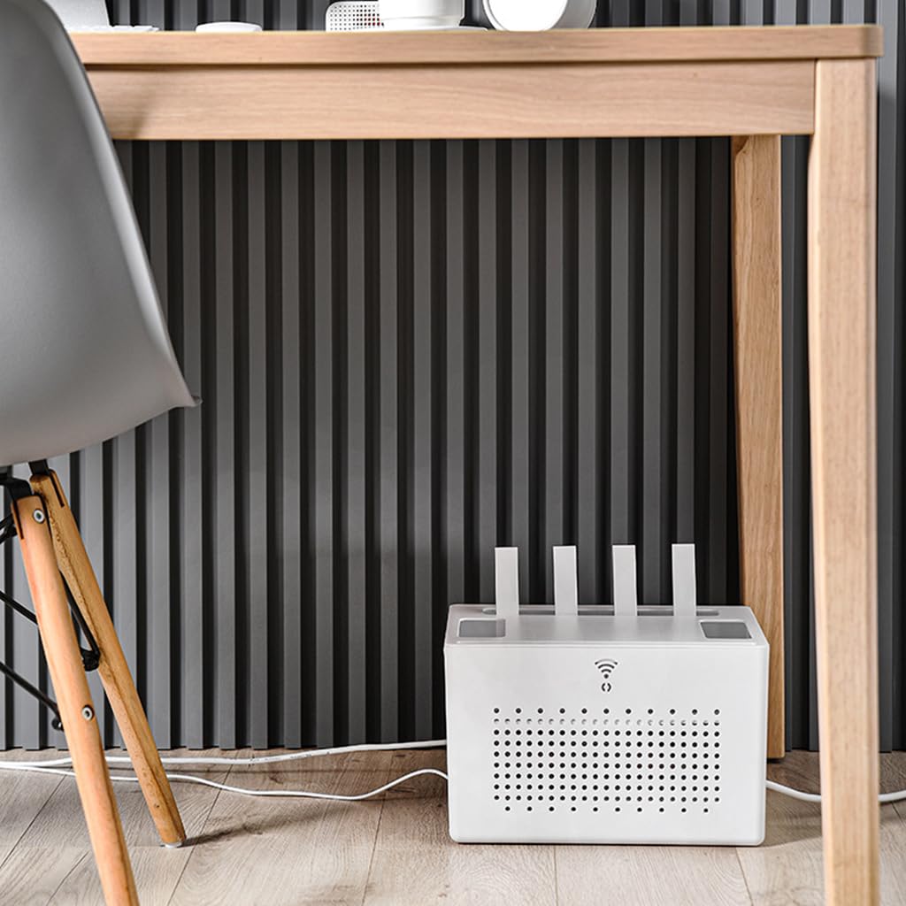 Verilux Router Stand Cable Organizer Box for Home and Office with Double Layer 31×21×20 cm | ABS Storage for Cables and Power Boards