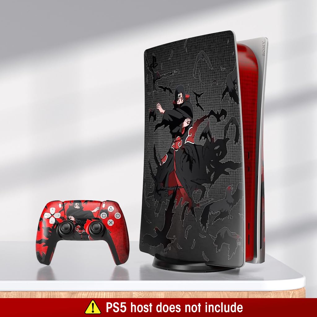 ZORBES® Skin Cover Sticker for PS5 Disc Edition Game Console and Controller Uchiha Itachi Cartoon Skin Cover Vinyl Sticker Anti-Scratch Sticker for PS5 Disc Edition Anime Game Console and Controller